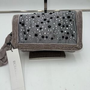 BCBGeneration Gray Velvet Studded Wristlet